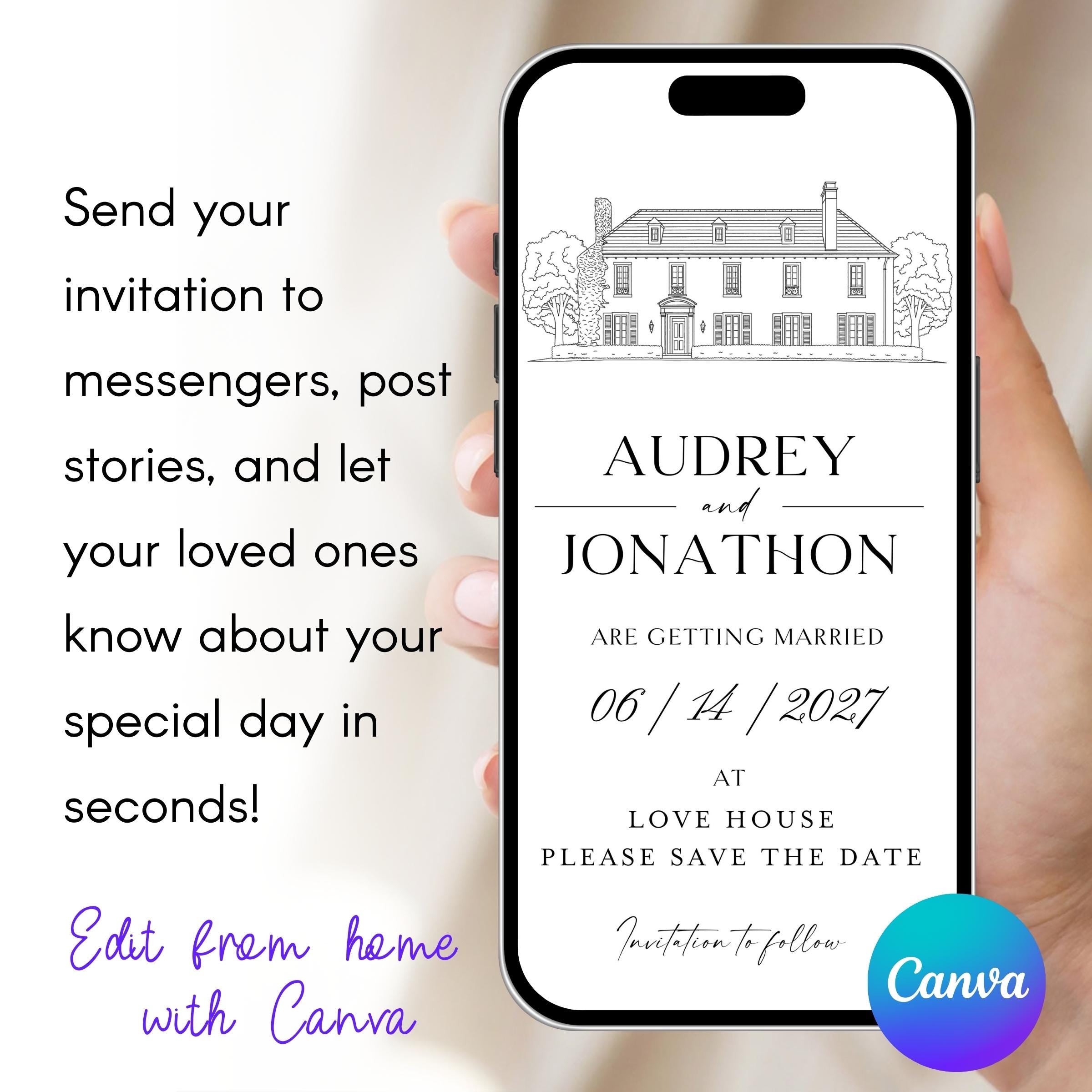 Venue Sketch Save the Date: Digital Wedding Invitation (JPEG, PNG, PDF