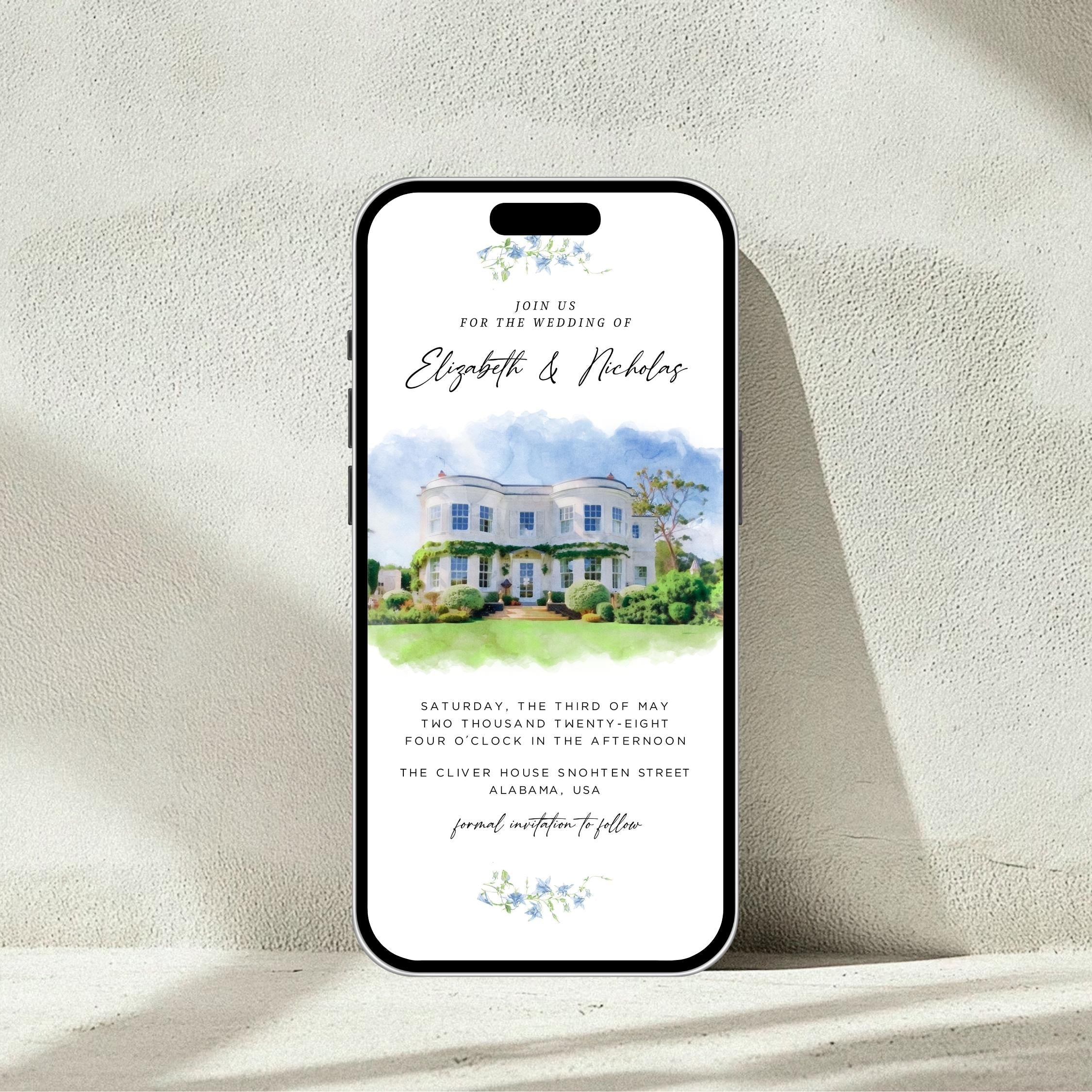 Custom Watercolor Venue Wedding Invitation | Printable Wedding Stationery Bundle | Editable Canva Template