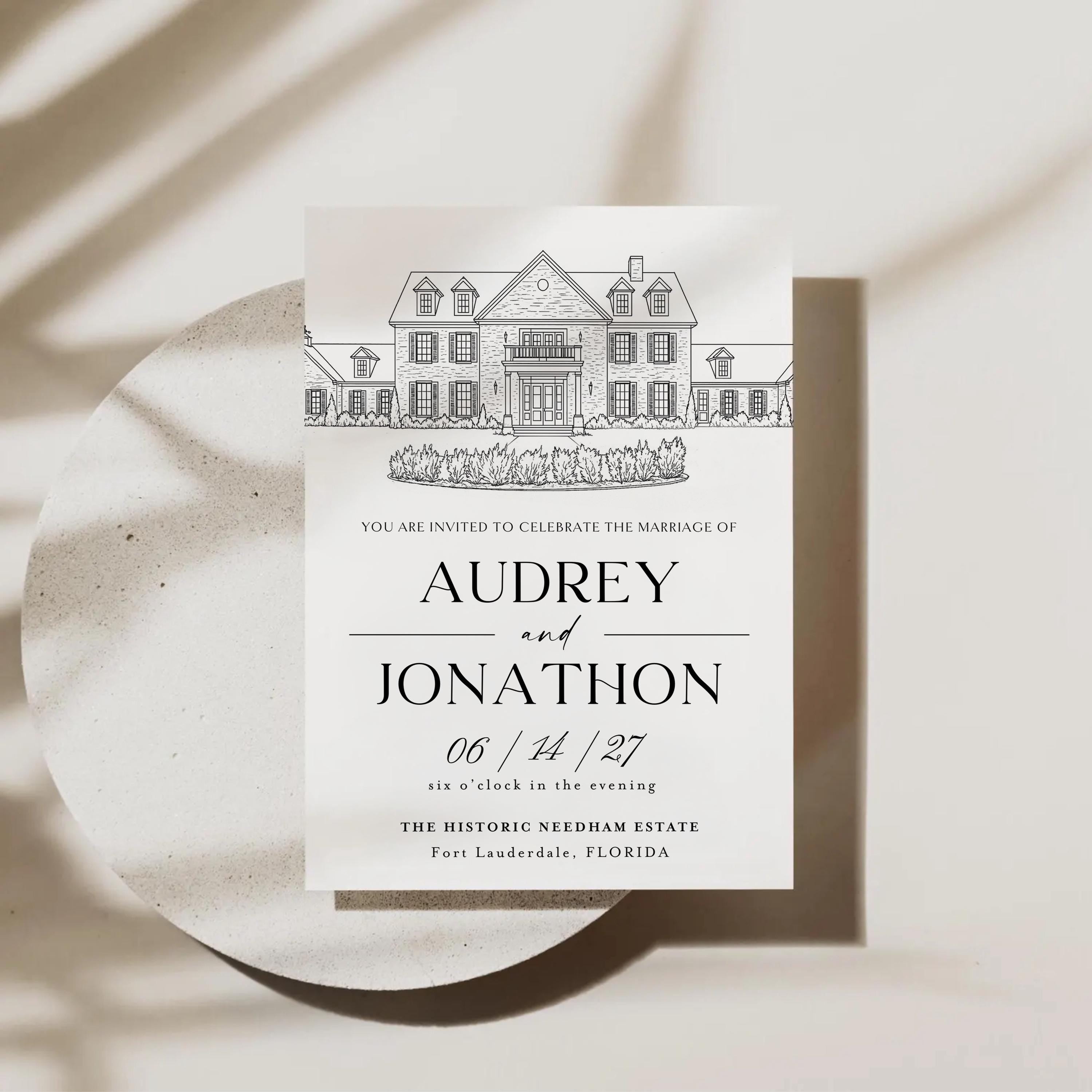 Custom Venue Line Art Wedding Invitation Template (DIY Canva Edit, Digital Download)