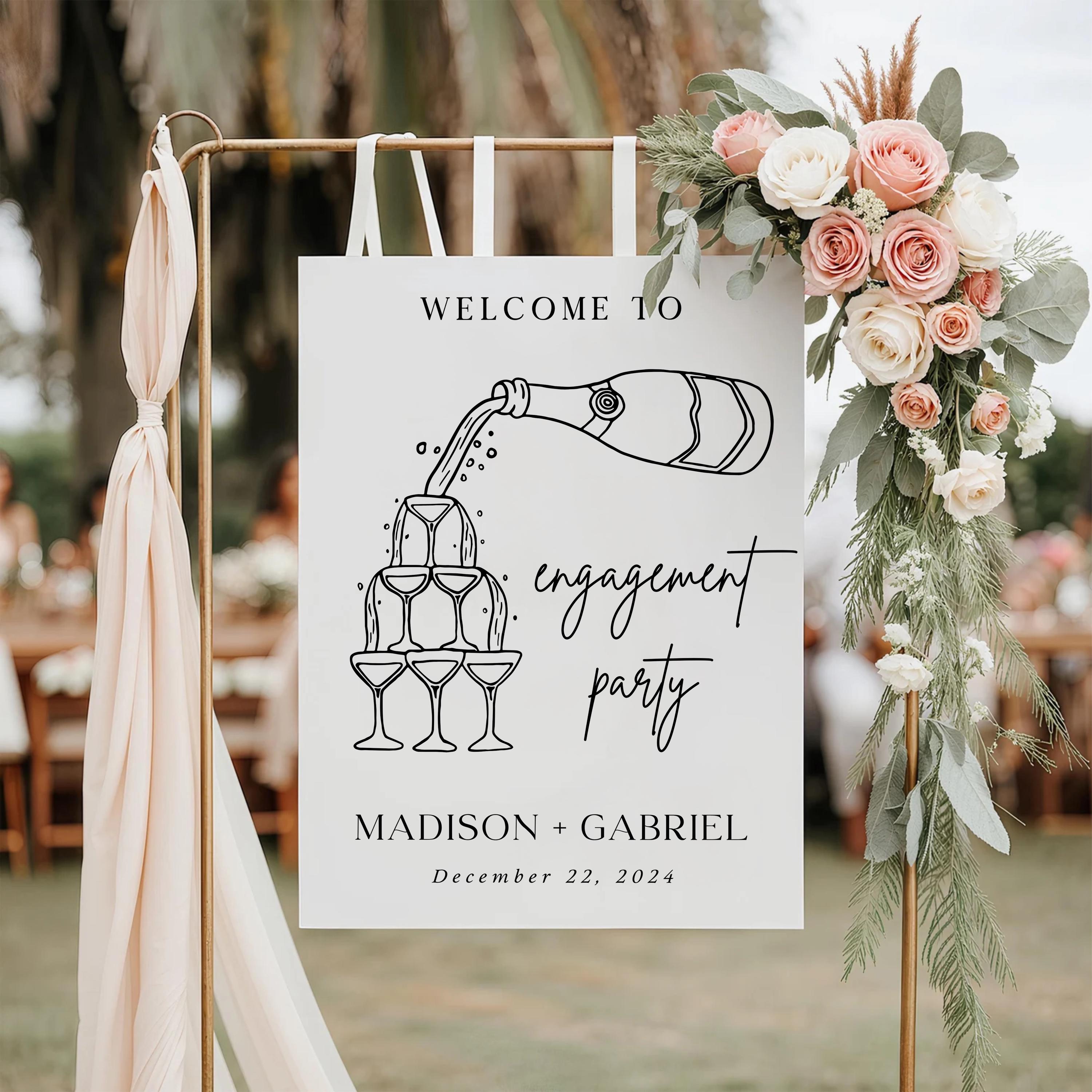Engagement Party Welcome Sign: Modern Calligraphy, Editable Canva (Digital File)