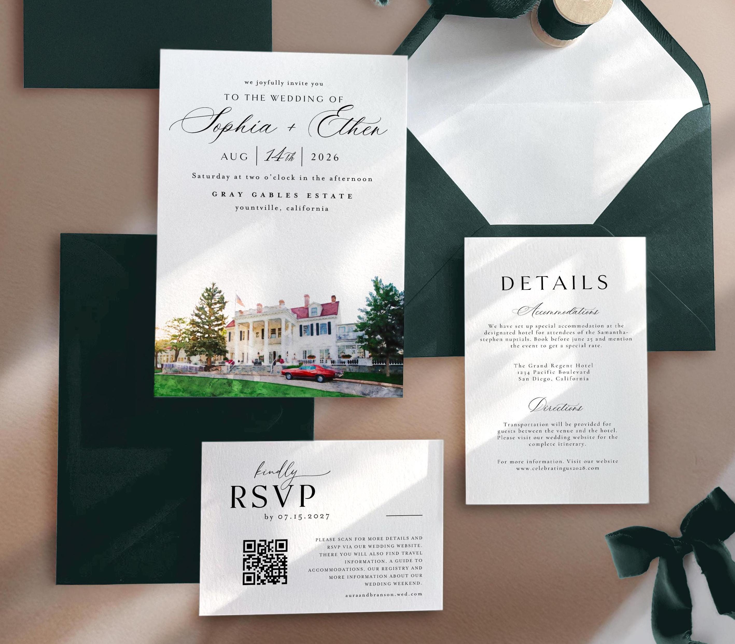 Custom Watercolor Venue Wedding Invitation Template