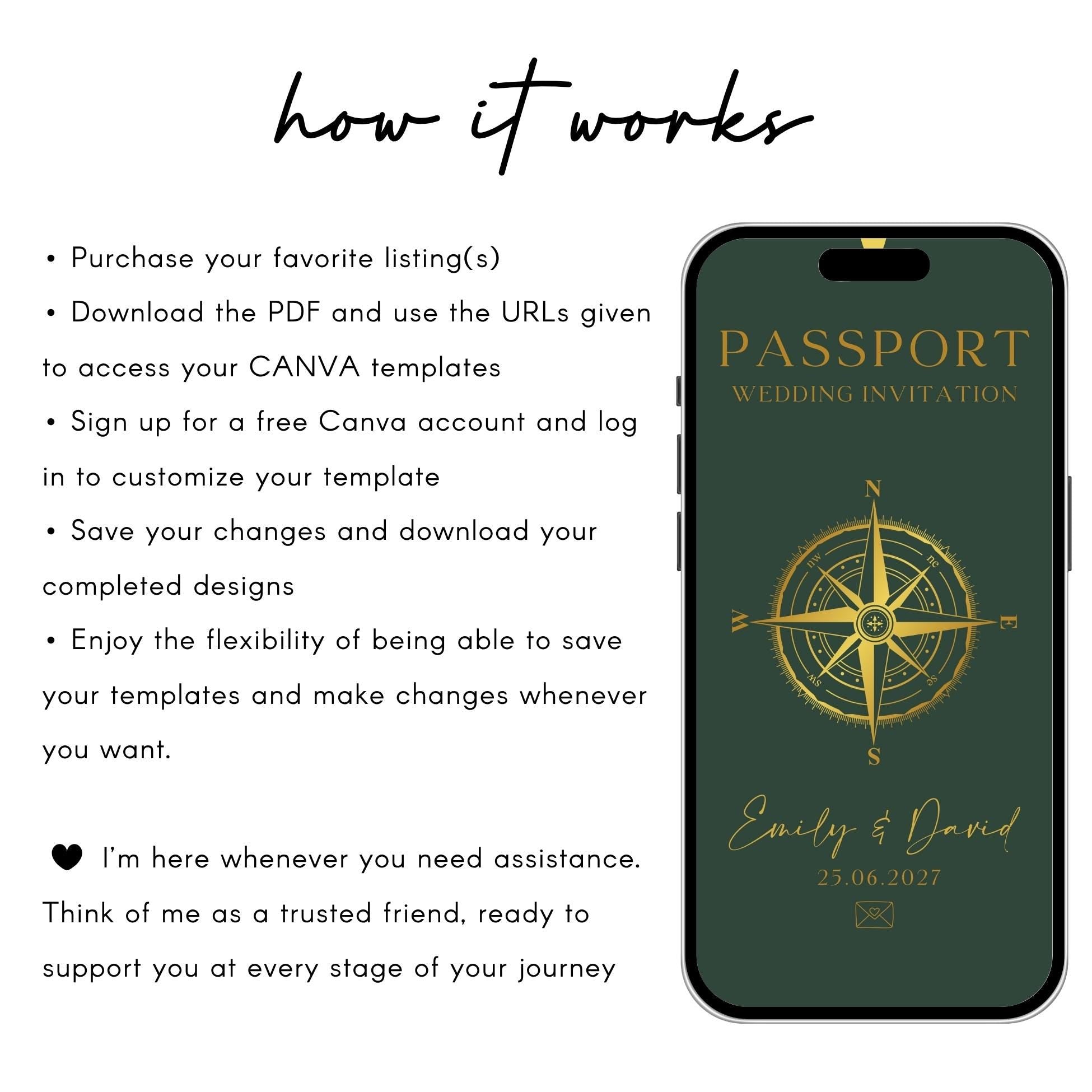 Animated Passport Wedding Invitation Template, Destination Invite (Canva Template)