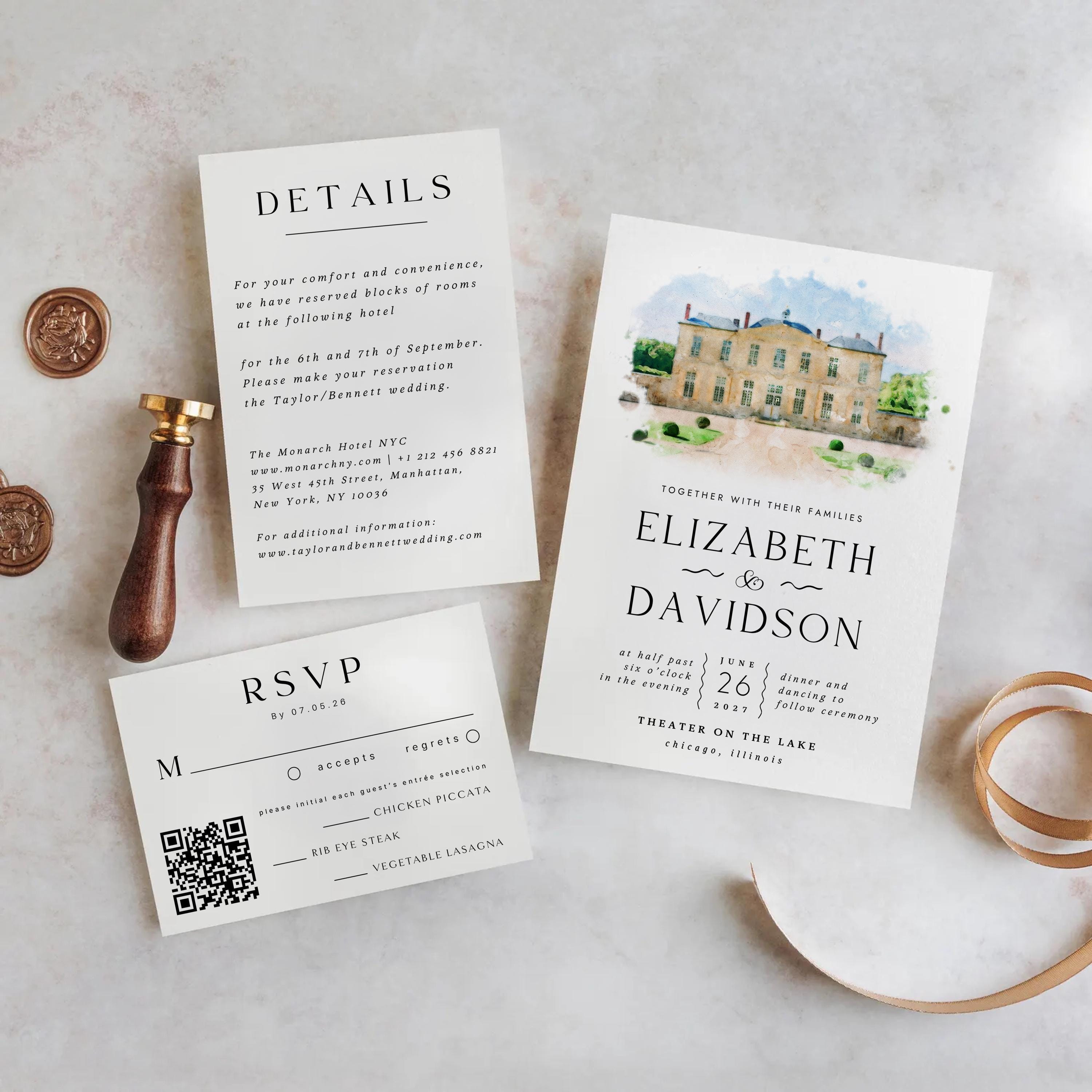Watercolor Venue Wedding Invitation Template: DIY Printable with RSVP