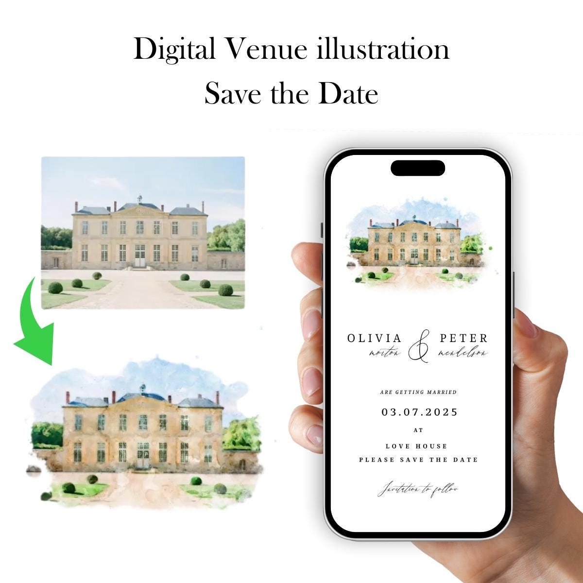 Watercolor Venue Save the Date: Digital Wedding Invitation (E-vite)