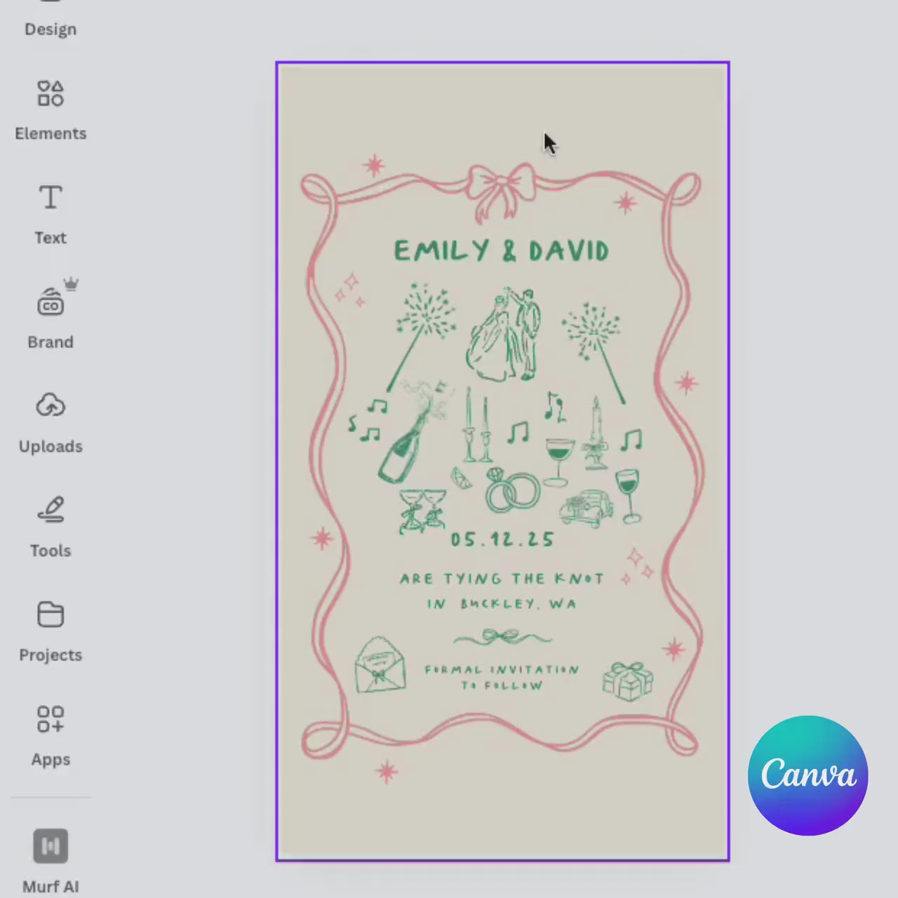 Hand-Drawn Wedding Invitation Template: Electronic Party Invite (Canva Template)