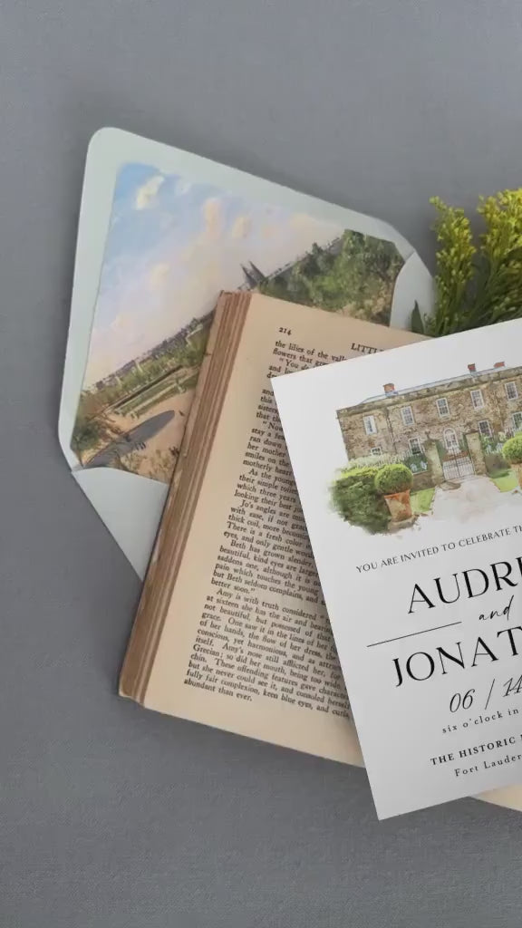 Custom Watercolor Wedding Venue Illustration, Anniversary Gift (Digital Download)