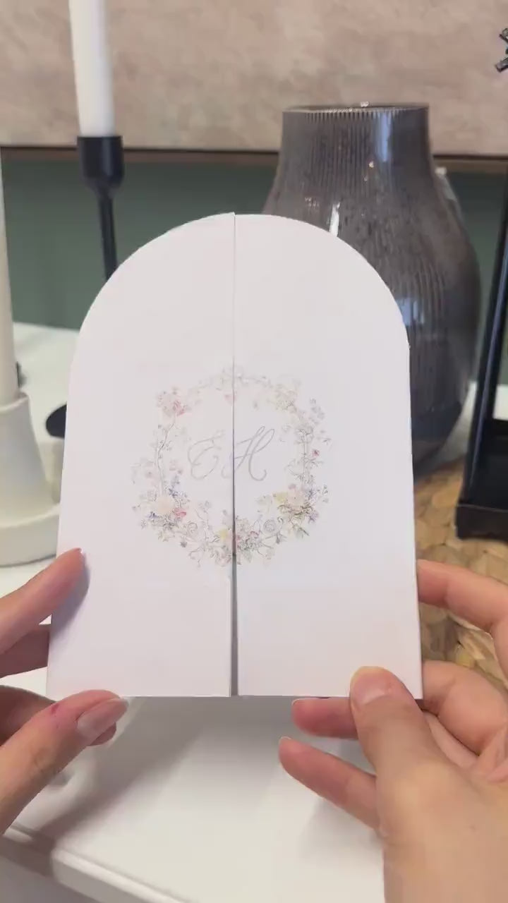 Custom Watercolor Venue Wedding Invitation Template | Editable Illustrations Canva Gatefold Invite | Arch Modern Wedding