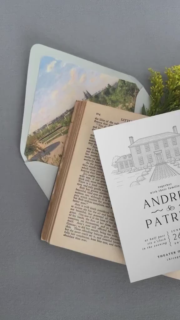 Custom Wedding Venue Sketch Invitation: Line Drawing (Digital)