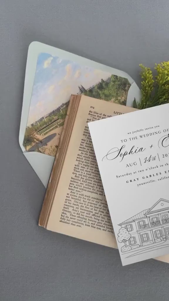 Wedding Venue Line Art Invitation: Custom Venue Sketch (Canva Template, Digital Download